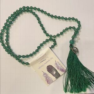 Green Beaded Necklace with Tassel by